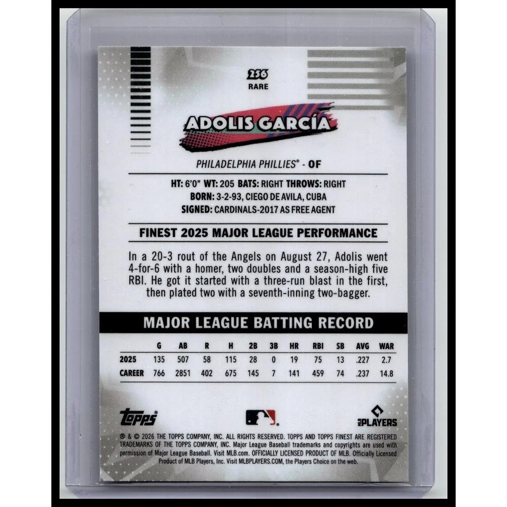 2026 Topps Finest Adolis García #256 Phillies Rare
